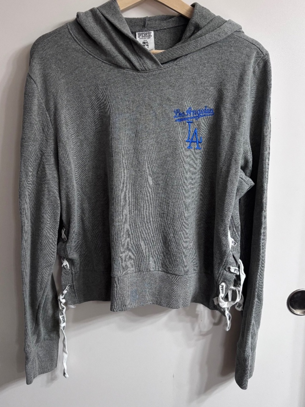 PINK Victoria's Secret LA Dodgers Lace-Up Side Hoodie L